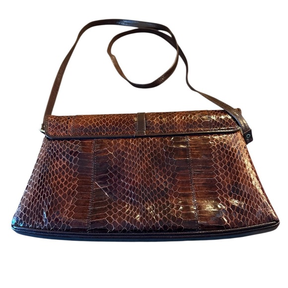 Vintage Neiman Marcus Snakeskin Leather Envelope Bag in Brown - Picture 4 of 8